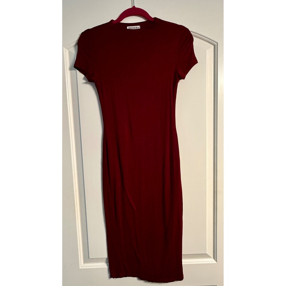 Popular 21 Bodycon Midi Minimalist Dress Women‎ Medium Burgundy Short Sleeve